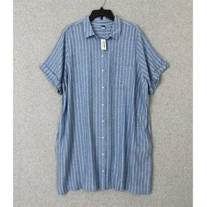 Old Navy Shirt Dress Womens XXL Blue Striped Button Up Beach Boho Lagenlook NWT